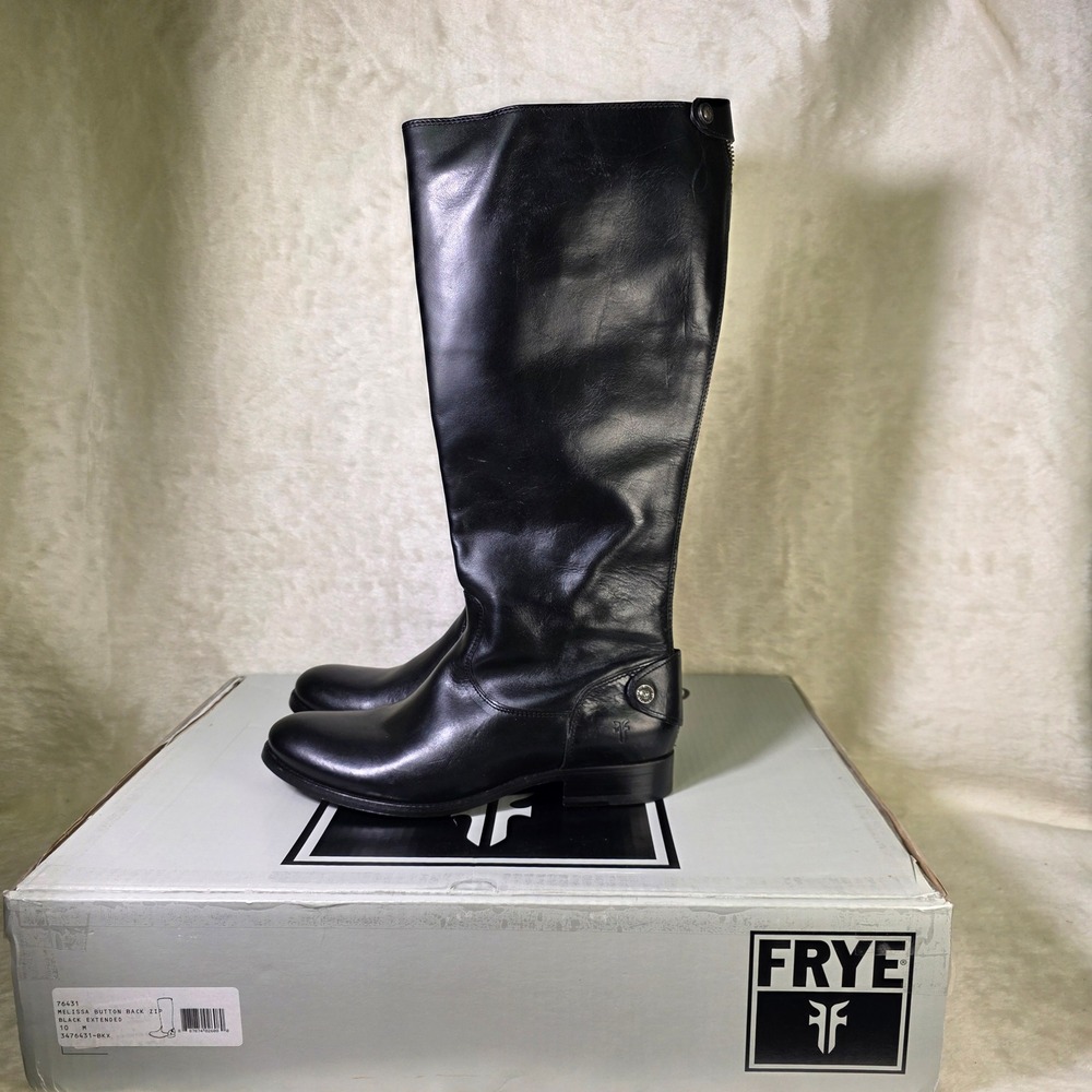 Frye Boots Melissa Button Back Zip Black Extended Wide Calf Riding Women 10 NEW